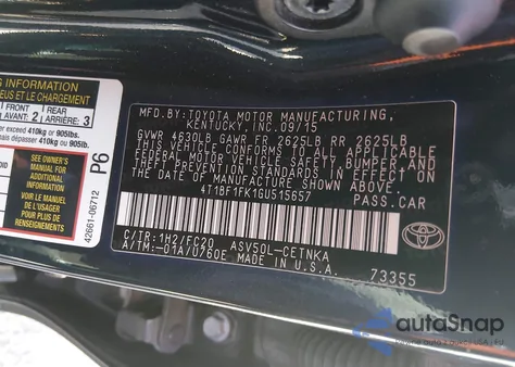 2016 Toyota Camry Le z USA, uszkodzony, nr VIN 4T1BF1FK1GU515657